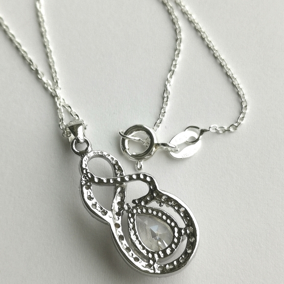 NEW, modern teardrop cz sterling silver pendant necklace - Picture 4 of 7
